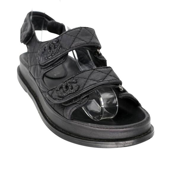 Chanel Dad Flats 36 Leather Lambskin Fabric Sandals CC-S0207P-C034 - Picture 6 of 10